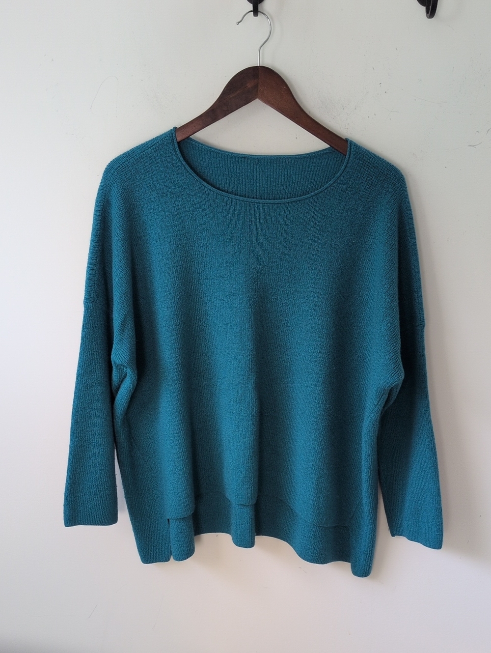 Eileen Fisher Women's Teal Green Extra Fine Merino Wool Sweater Size?
